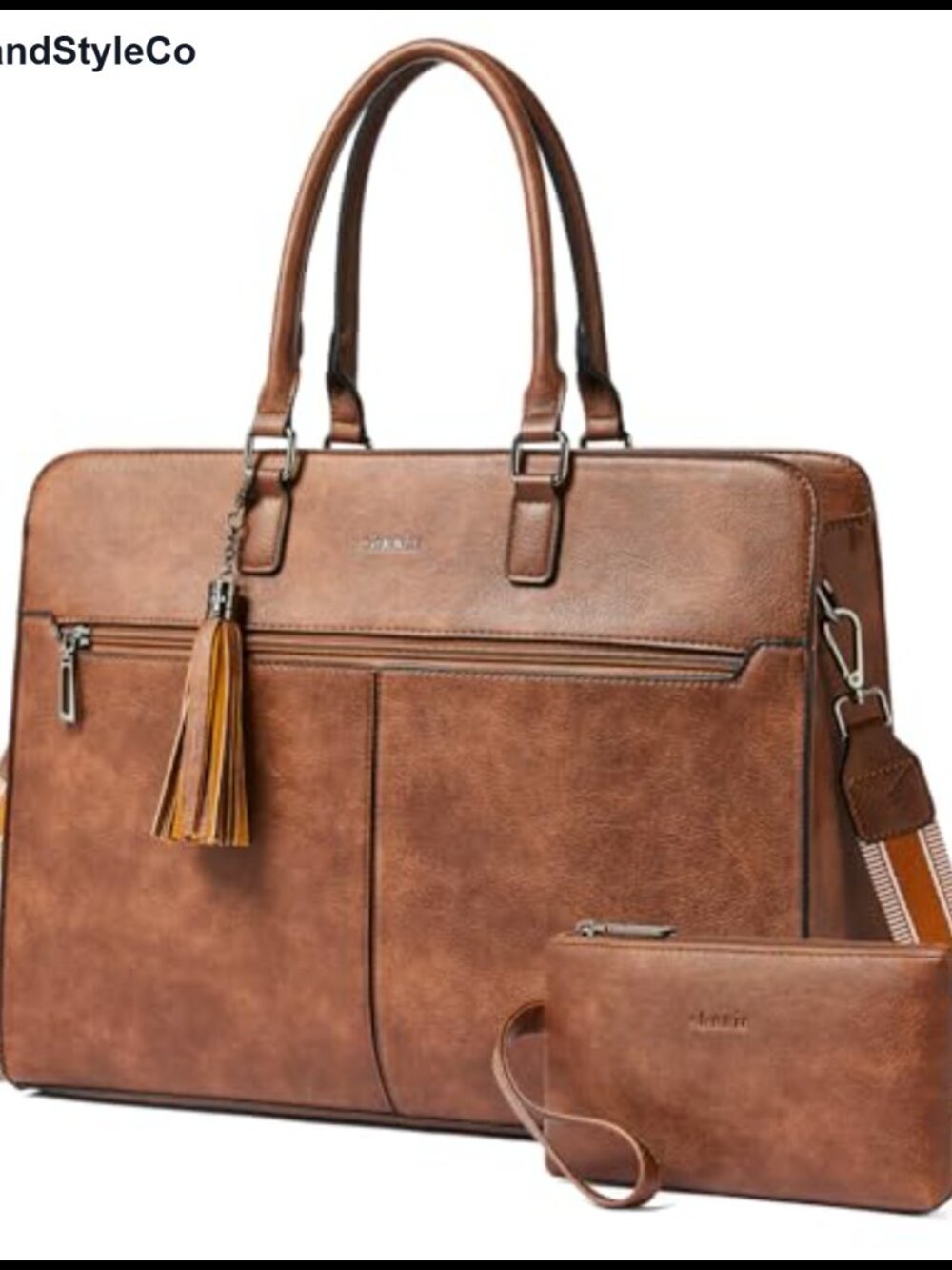 Vegan Leather Laptop Tote Bag for Women Water Resistant Briefcase Messenger